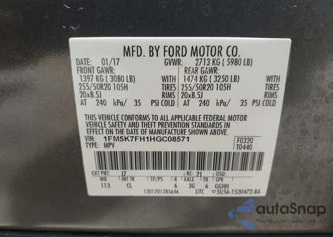 2017 Ford Explorer Limited from USA, damaged, VIN 1FM5K7FH1HGC08571